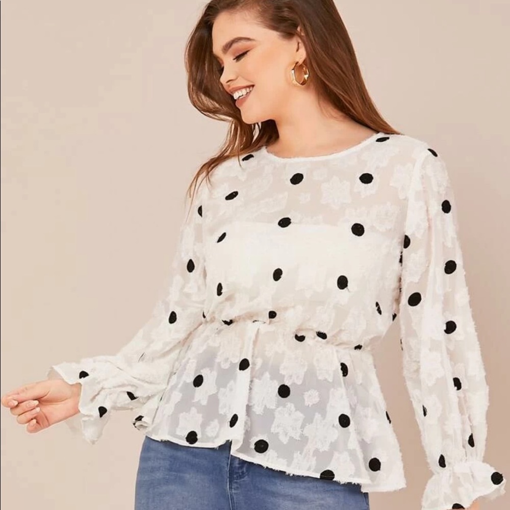 Peplum polka dot blouse embroidered